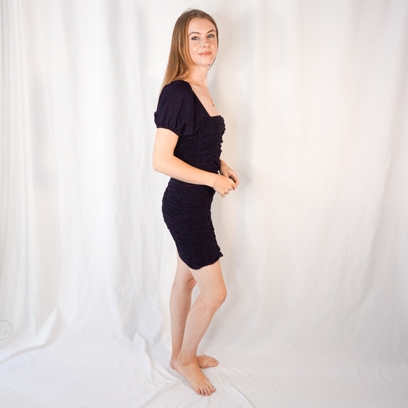 FREE PEOPLE Box Neck Smocked Mini Dress Blue - Picture 3 of 8